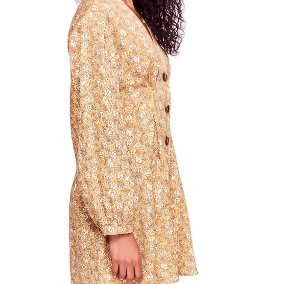 Free People Gold Floral Button Up Mini Dress - Picture 5 of 9